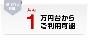 月々1万円台からご利用可能